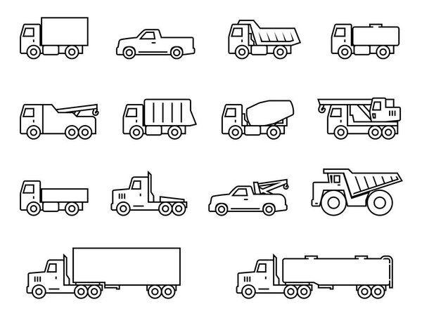 Trucks line icons set