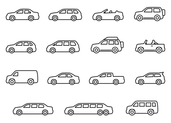 Coches Línea Iconos Conjunto — Vector de stock