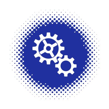 Dişli çark simgesi yarım ton üzerinde yuvarlak şekli. Vektör çizim