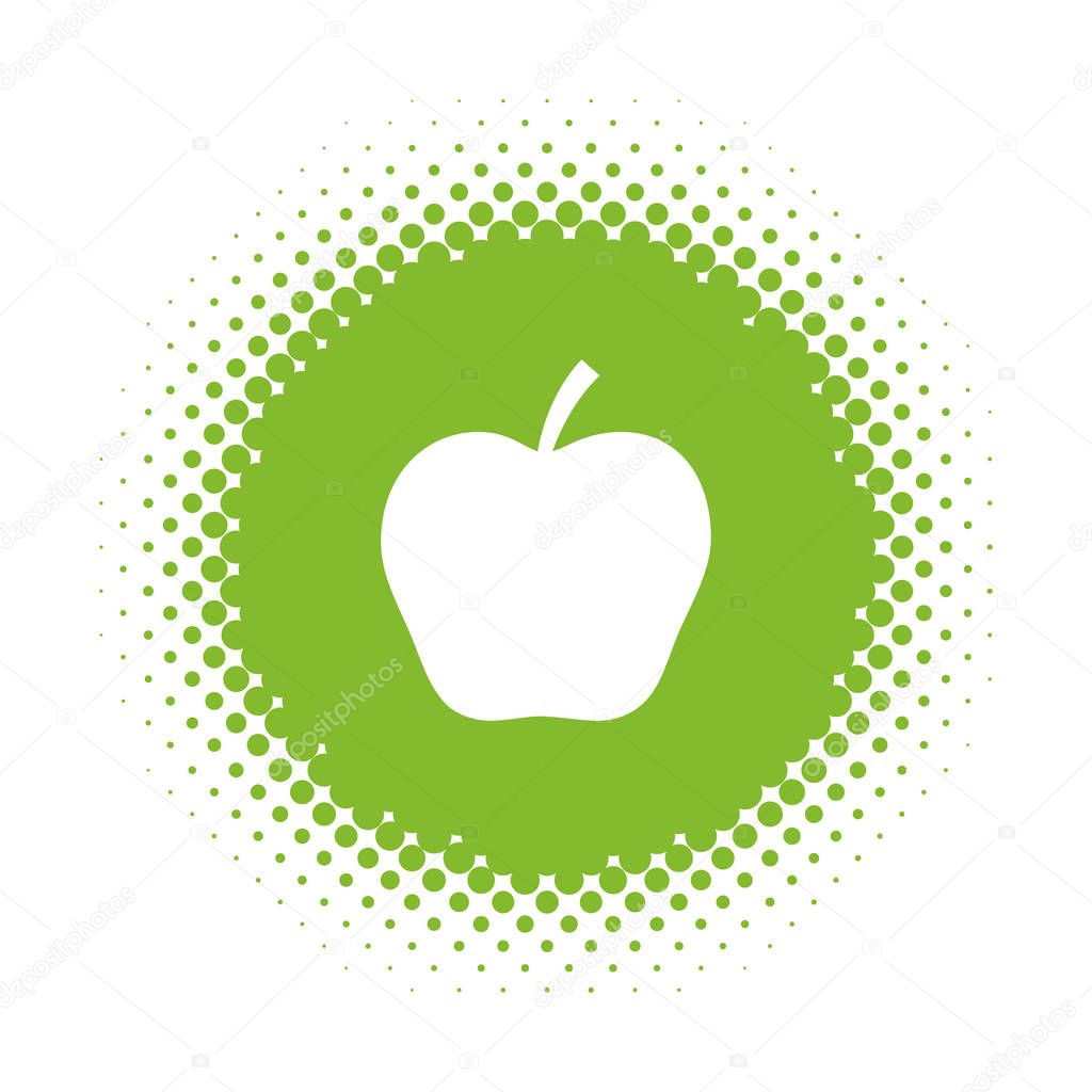 Apple silhouette on half tone round shape. Vector illustration