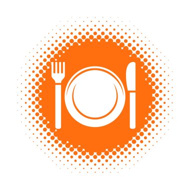 Yarı tonlu yuvarlak şekil üzerinde çatal-bıçak simgesi