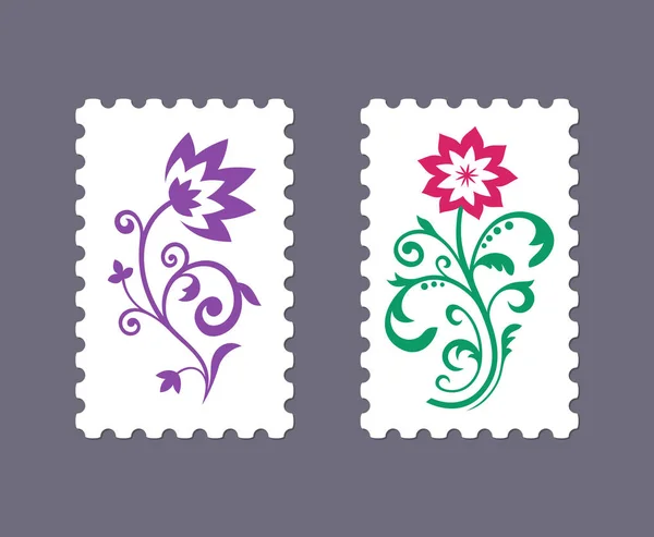 Timbres-poste vectoriels avec icônes florales — Image vectorielle