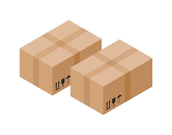 Cardboard packaging isometric icon on white — Stock Vector
