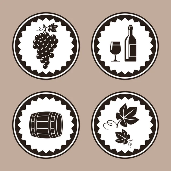 Дизайн винной этикетки с иконками винограда и бочек — стоковый вектор