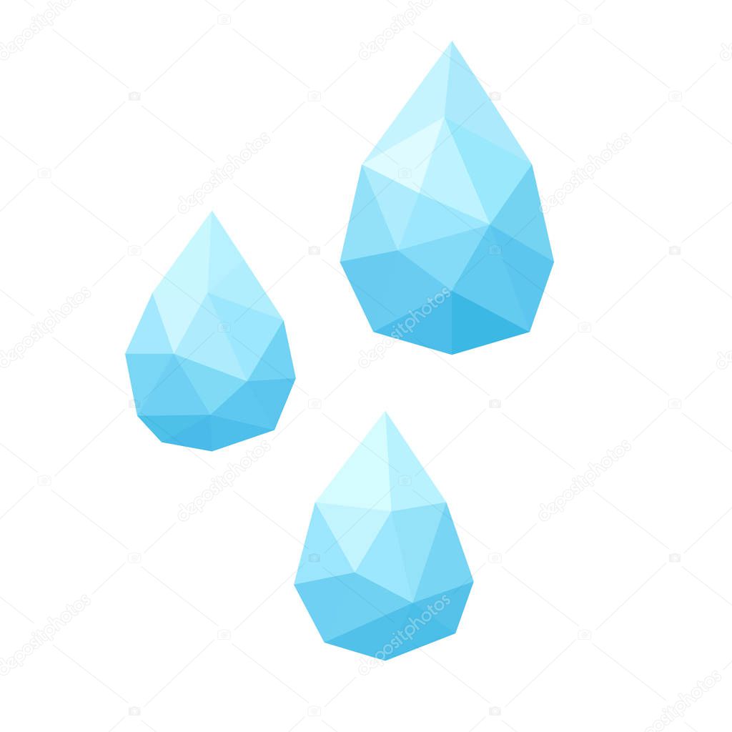 Low poly blue water drops on white
