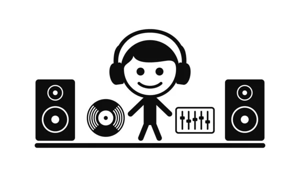 Siluetas Con Altavoces Disco Vinilo Ilustración Vectorial — Vector de stock