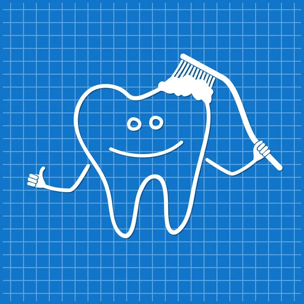 Blue Banner Smiling Tooth Toothbrush Vector Illustration — Stock Vector