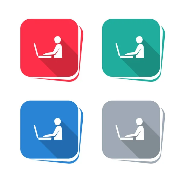 Person Laptop Icon Square Button Vector Illustration — Stock Vector