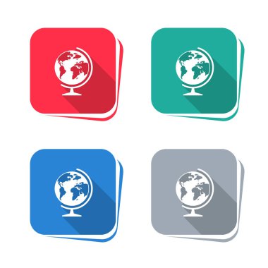 Küresel simge kare düğmesi. Vektör illüstrasyonu