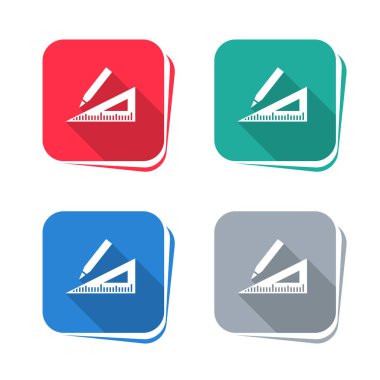 Açı cetvel ve kalem simgesi kare tuşunda. Vektör illüstrasyonu