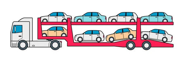 Wagen Vrachtwagen Pictogram Auto Transporter Geladen Met Auto Geïsoleerd Wit — Stockvector