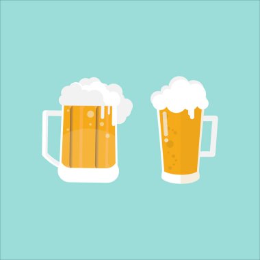 bira ve arka plan üzerinde kupa bardak. Düz simge stil vektör çizim
