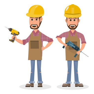 mimar, foreman, farklı karakter Mühendislik İnşaat işçisi. vektör çizim karikatür karakter tasarımı 