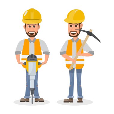 mimar, foreman, farklı karakter Mühendislik İnşaat işçisi. vektör çizim karikatür karakter tasarımı 