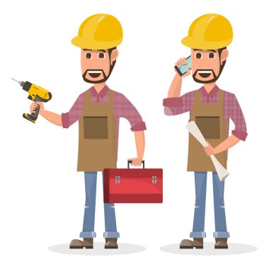 mimar, foreman, farklı karakter Mühendislik İnşaat işçisi. vektör çizim karikatür karakter tasarımı 