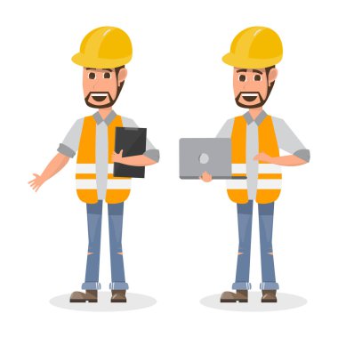 mimar, foreman, farklı karakter Mühendislik İnşaat işçisi. vektör çizim karikatür karakter tasarımı