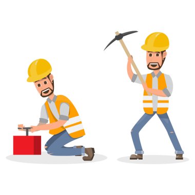 mimar, foreman, farklı karakter Mühendislik İnşaat işçisi. vektör çizim karikatür karakter tasarımı 