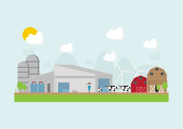 Vektorové Ilustrace Produkce Mléka Zpracování Mléčné Farmy Výrobu — Stockový vektor