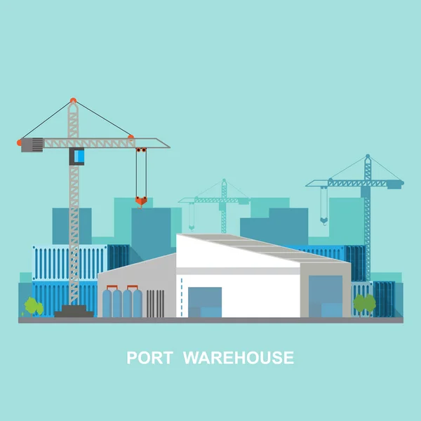 Lager Och Frakt Hamn Logistik Platt Stil Vektor Illustration Transport — Stock vektor