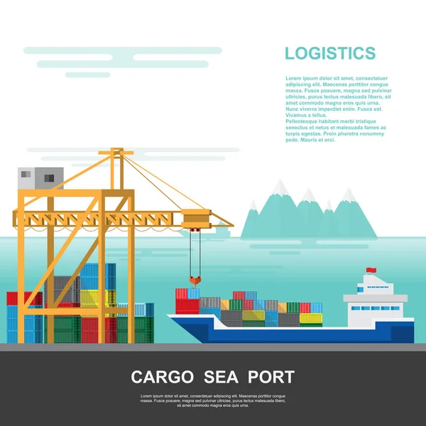 Lager Och Frakt Hamn Logistik Platt Stil Vektor Illustration Transport — Stock vektor