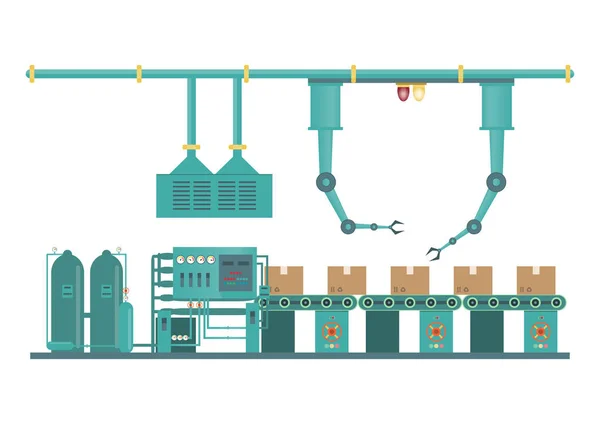 Industrial Factory Machine Manufacture Process Technology Flat Style Vector Illustration — Stock Vector