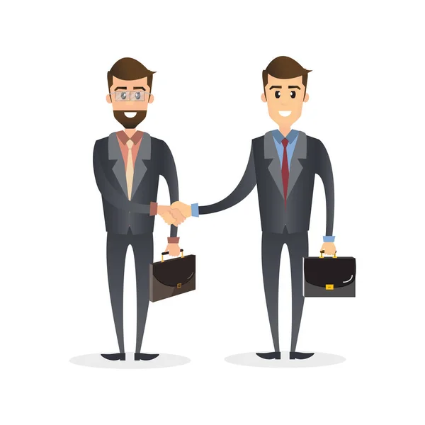 Businessman Shaking Hands Signed Contract Isolated White Background Vector Illustration — Stock Vector