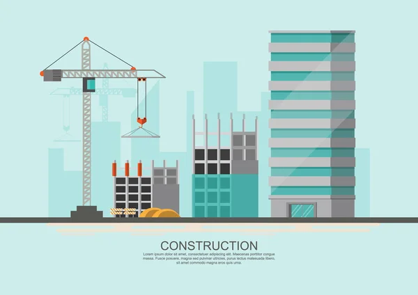 Processus Construction Cours Construction Avec Grues Machines Illustration Vectorielle — Image vectorielle