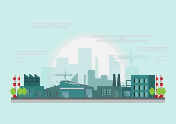 Endüstriyel fabrika düz bir tarzda. Vektör ve bina üretim örnektir. Eko Stil kavramı. Şehir manzarası