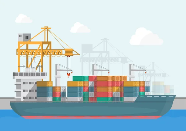 Raktár Logisztikai Lapos Stílus Hajózás Port Vektoros Illusztráció Szállítása Átadása — Stock Vector