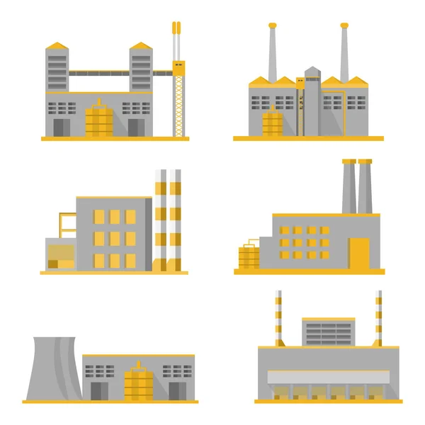 Coleção Fábrica Industrial Estilo Plano Isolado Fundo Branco Vetor Ilustração —  Vetores de Stock