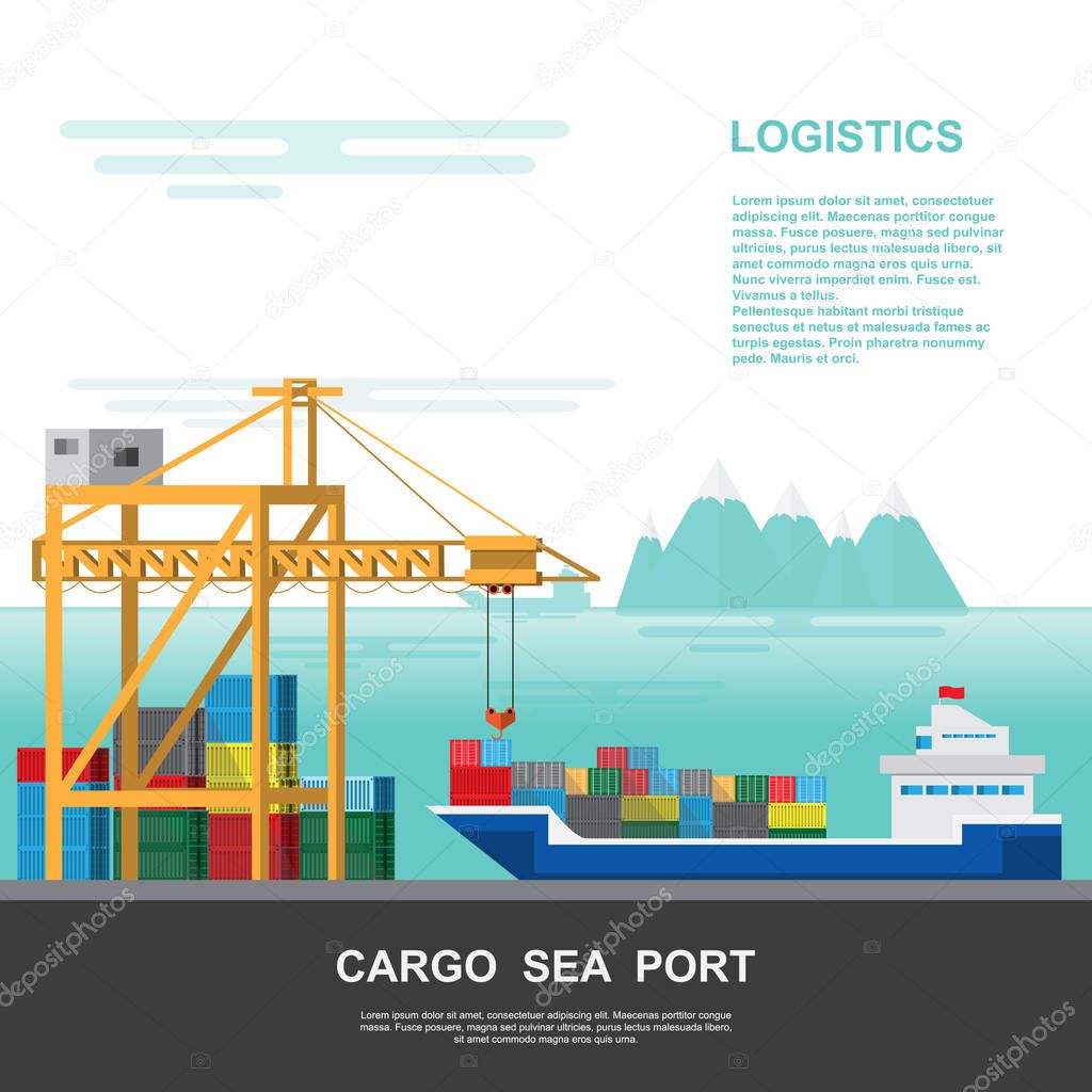 Warehouse and shipping port logistic on a flat style. vector illustration transportation and delivery