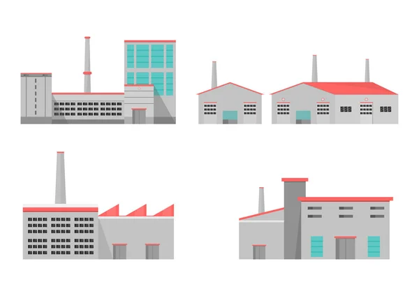 Fabbrica Industriale Uno Stile Piatto Vettore Illustrazione Costruzione Fabbricazione Eco — Vettoriale Stock