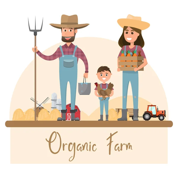 Agricultor Feliz Personagem Desenhos Animados Família Fazenda Rural Orgânica Ilustração —  Vetores de Stock