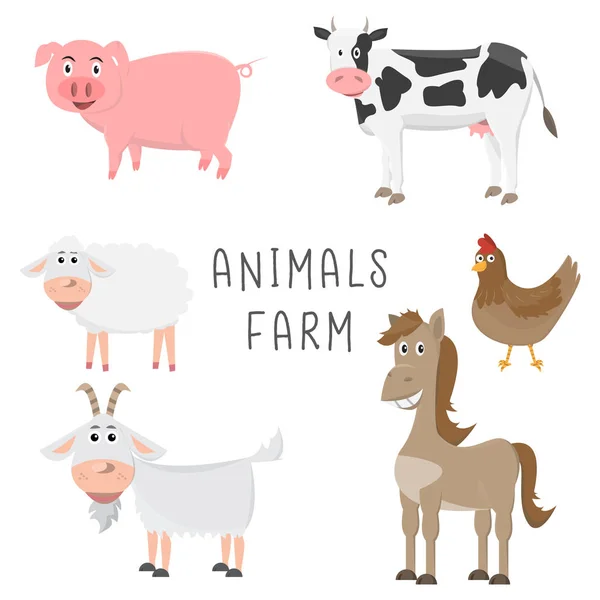 Hayvan Çiftliği Karikatür Düz Tasarım Kümesi Vektör Çizim — Stok Vektör