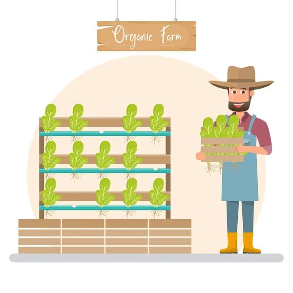 Personagem Desenho Animado Agricultor Feliz Fazenda Rural Orgânica Ilustração Vetorial —  Vetores de Stock