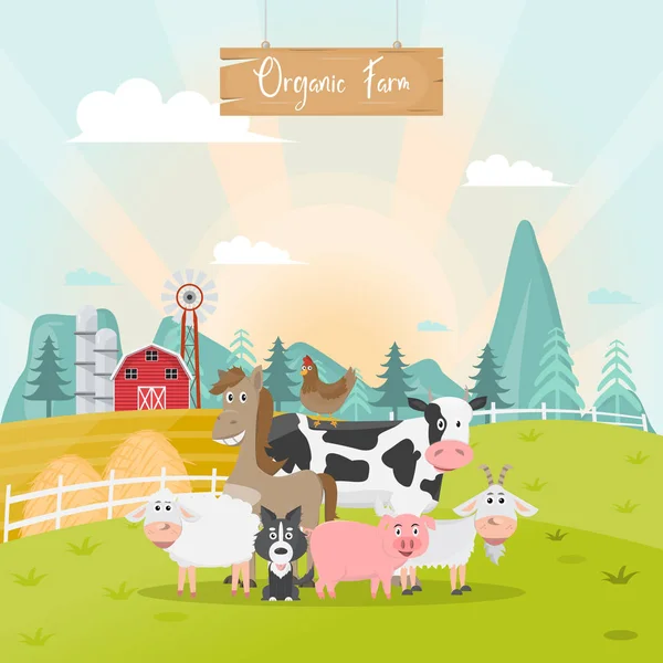 可爱的动物农场卡通有机农村农场 向量例证 — 图库矢量图片