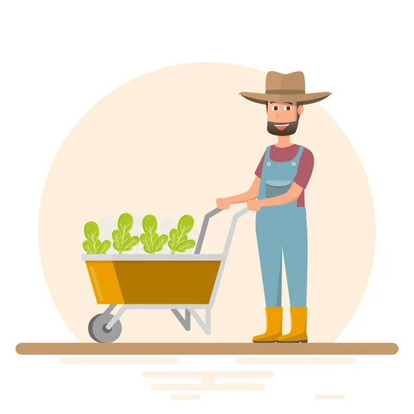 Man Woman Planting Vegetable Vector Illustration Flat Design Farm Concept — Διανυσματικό Αρχείο