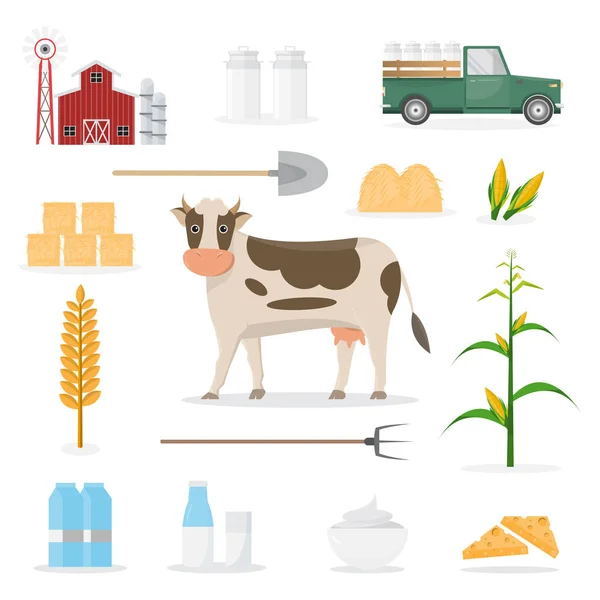 Happy Farmer Family Cartoon Character Organic Rural Farm Farm Equipment — Stock Vector