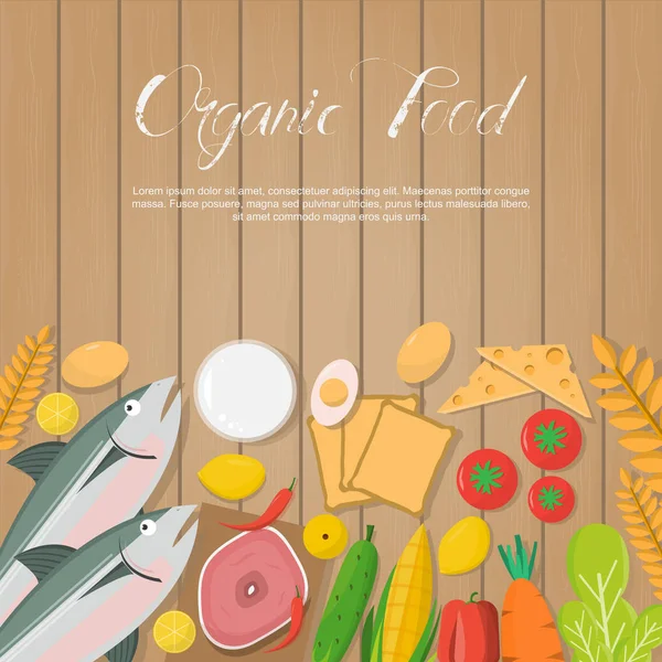 Légumes Frais Aliments Biologiques Sur Carton Bois Aliments Sains Illustration — Image vectorielle