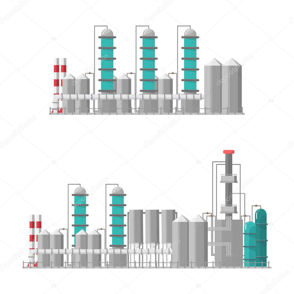 Industrial factory in a flat style.Vector and illustration of manufacturing building. Eco style concept. City landscape