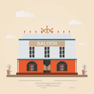 kahverengi zemin üzerine Batı şehirdeki evde. Bina tasarım vintage tarzı. Vektör çizim.