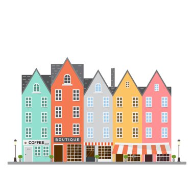 Modern kafe binası. Öğeleri kümesi inşaat saklayın. Vektör çizim düz stil