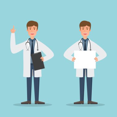 Doktor ve hemşire karakter kümesi. Tıbbi takım kavramı vektör çizim tasarım.