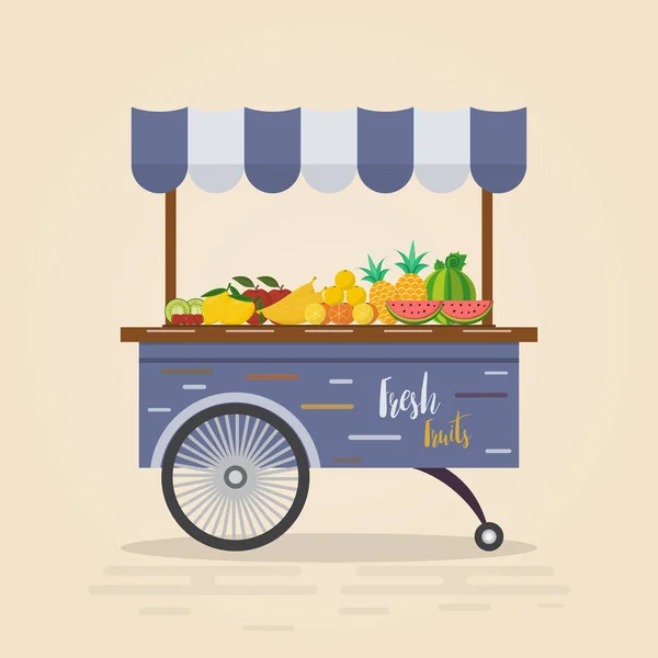 农场商店 当地市场 卖水果和蔬菜 存储在平面设计向量图 新鲜食品 — 图库矢量图片