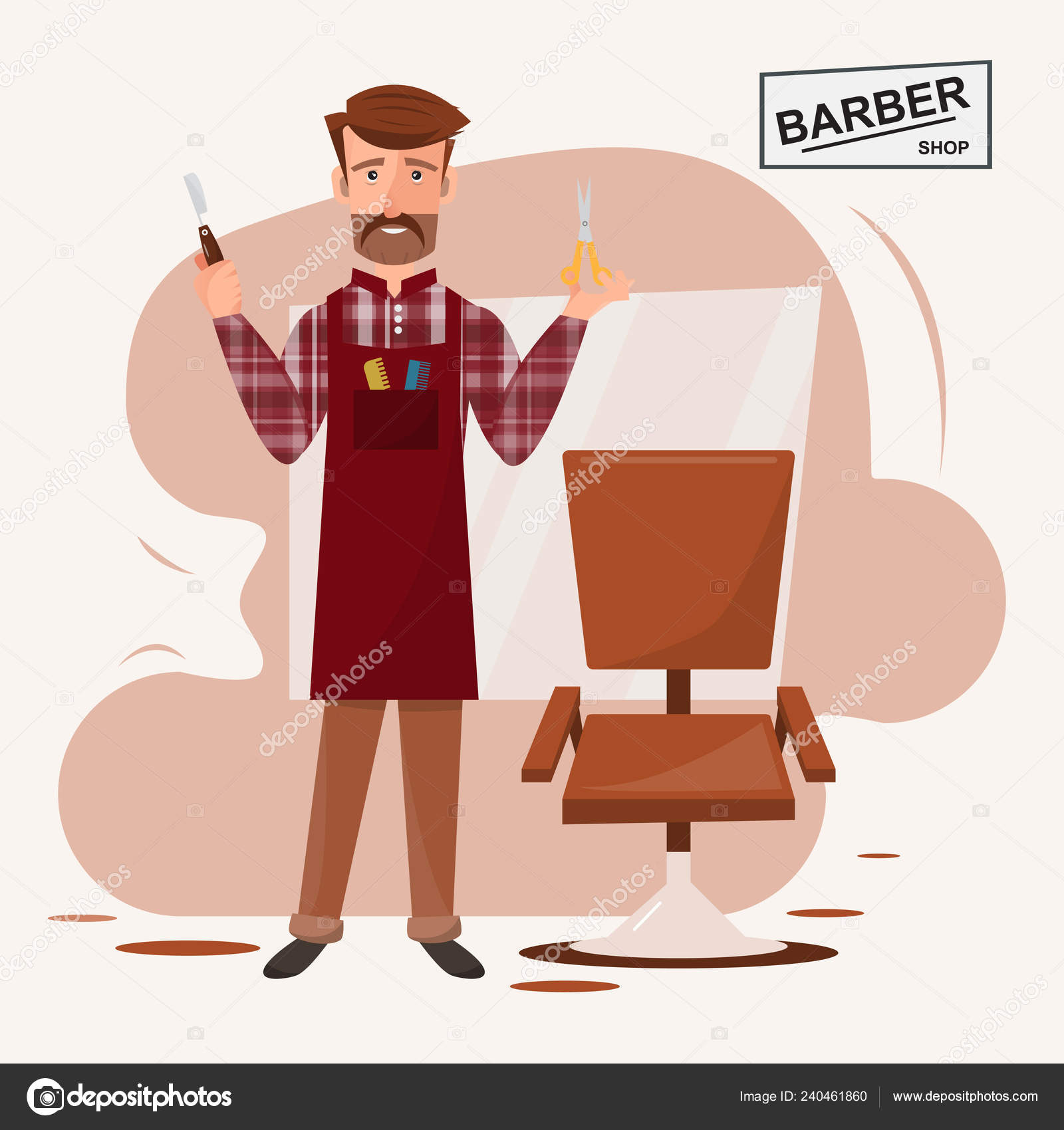 Smart Hairdresser Man Standing Front His Barber Shop Vector