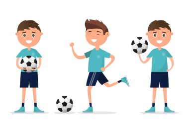 öğrenciler farklı karakter beyaz arka plan üzerinde izole futbol oynuyor. okul hazırlıkları eğitim kavramı. vektör çizim çizgi film karakteri