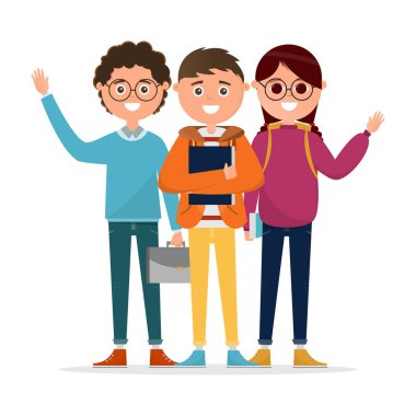 öğrenciler farklı karakter beyaz arka plan üzerinde izole. okul hazırlıkları eğitim kavramı. vektör çizim çizgi film karakteri