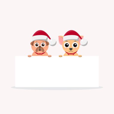 sevimli köpek karakterleri farklı duygular içinde. Komik karikatür Noel ve yeni yıl için. vektör çizim