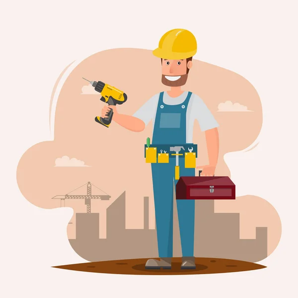 Architect Opzichter Engineering Bouwvakker Vector Illustratie Cartoon Characterdesign — Stockvector