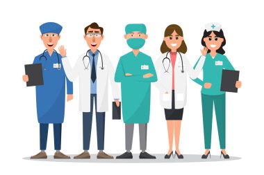 Doktor ve hemşire çizgi film karakterleri seti